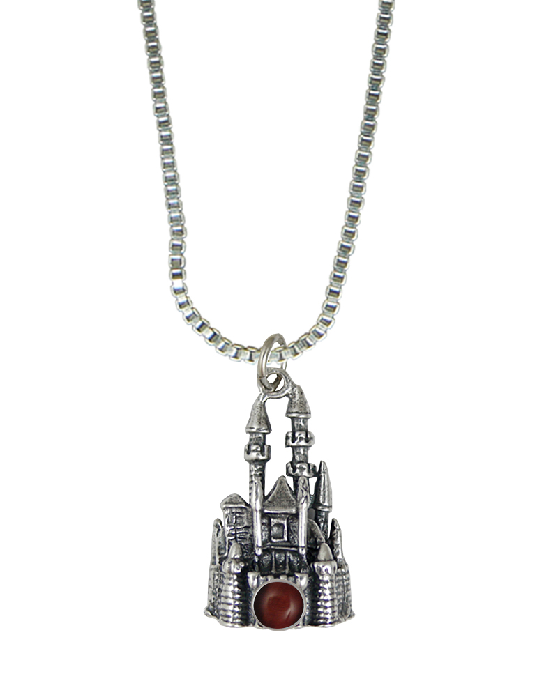 Sterling Silver 3D Queen's Castle Charm With Red Tiger Eye